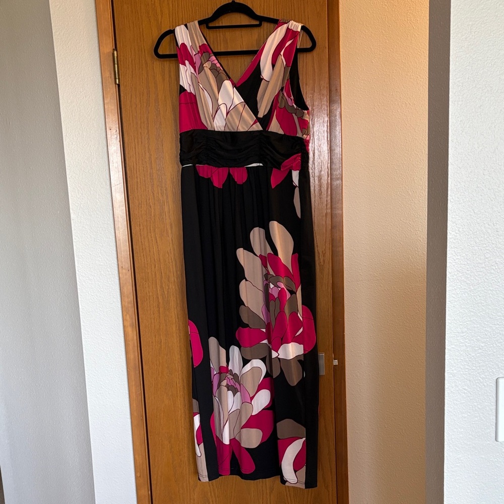 Jonathan Martin Black and Pink Floral Maxi Dress